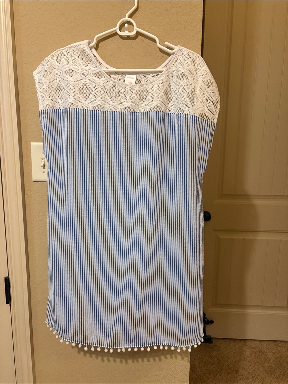 Merona White Lace Yoke Blue Stripe Shift